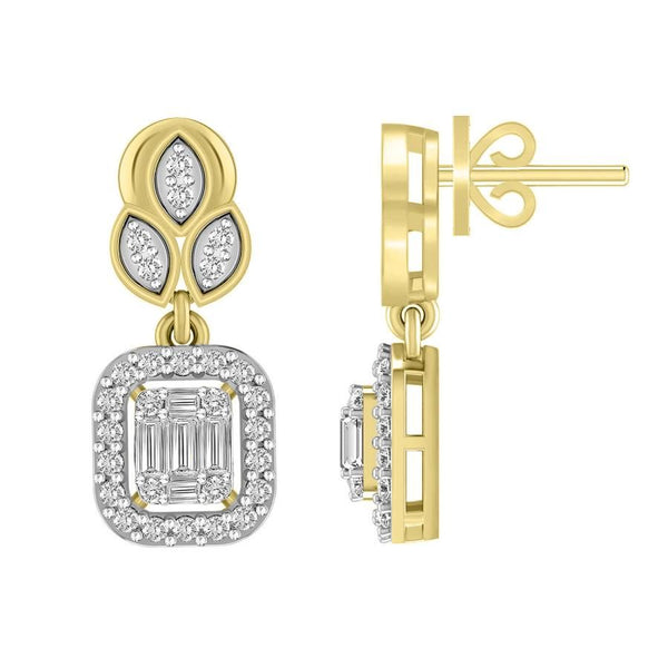 LADIES EARRINGS 0.50CT ROUND/BAGUETTE DIAMOND 14K YELLOW GOLD (SI QUALITY)