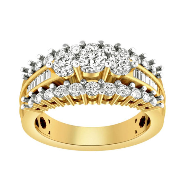 LADIES ENGAGEMENT RING 1.50CT ROUND/BAGUETTE DIAMOND 14K YELLOW GOLD