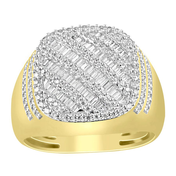 MEN'S RING 1.00CT ROUND/BAGUETTE DIAMOND 10K YELLOW GOLD