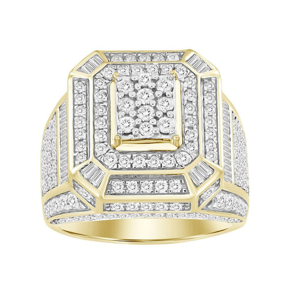 MEN'S RING 2.60CT ROUND/BAGUETTE DIAMOND 14K YELLOW GOLD