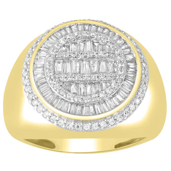 MEN'S RING 1.50CT ROUND/BAGUETTE DIAMOND 10K YELLOW GOLD