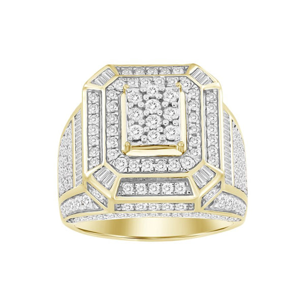 MEN'S RING 2.60CT ROUND/BAGUETTE DIAMOND 10K YELLOW GOLD