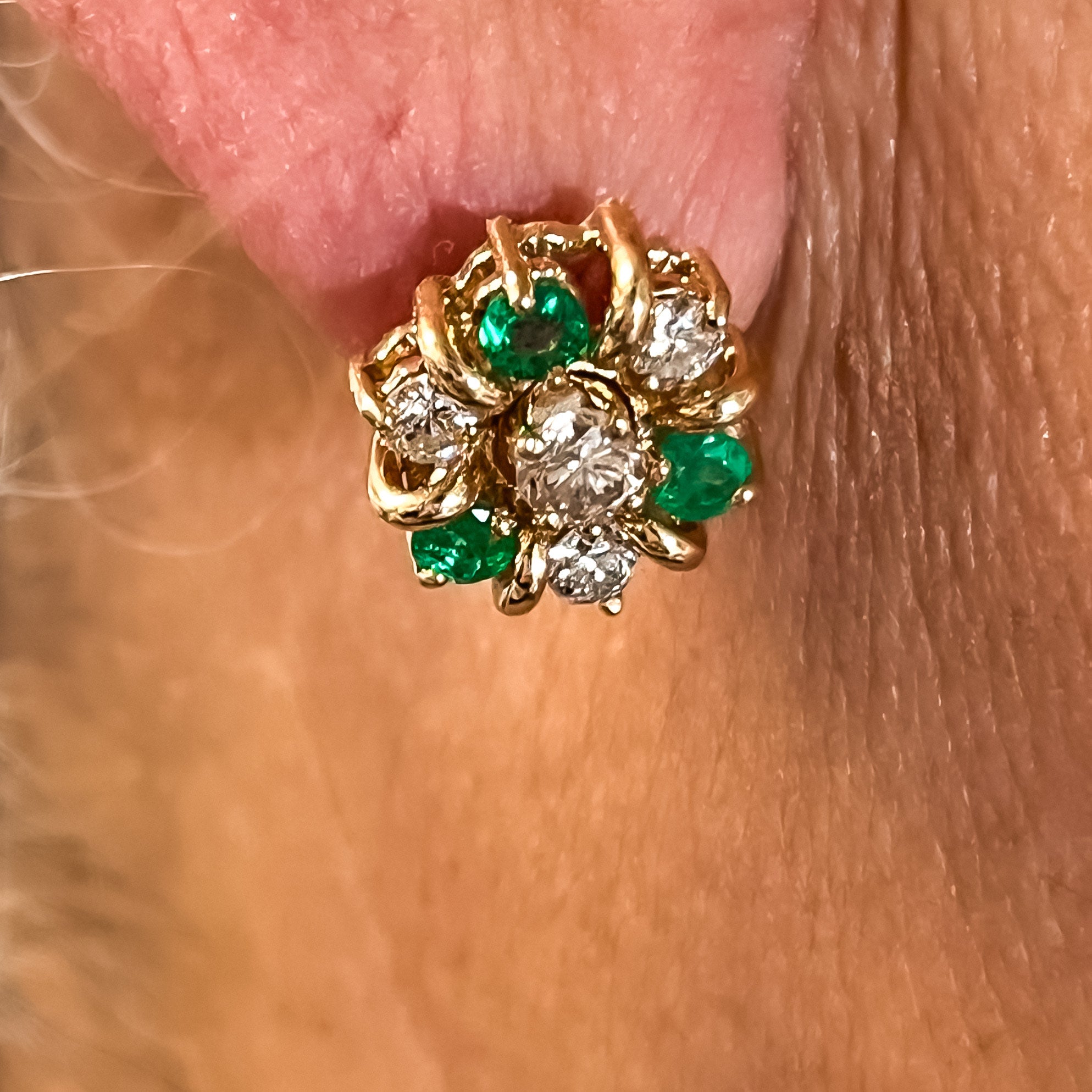 $999 Clearance Emerald and Diamond Flower Stud Earrings