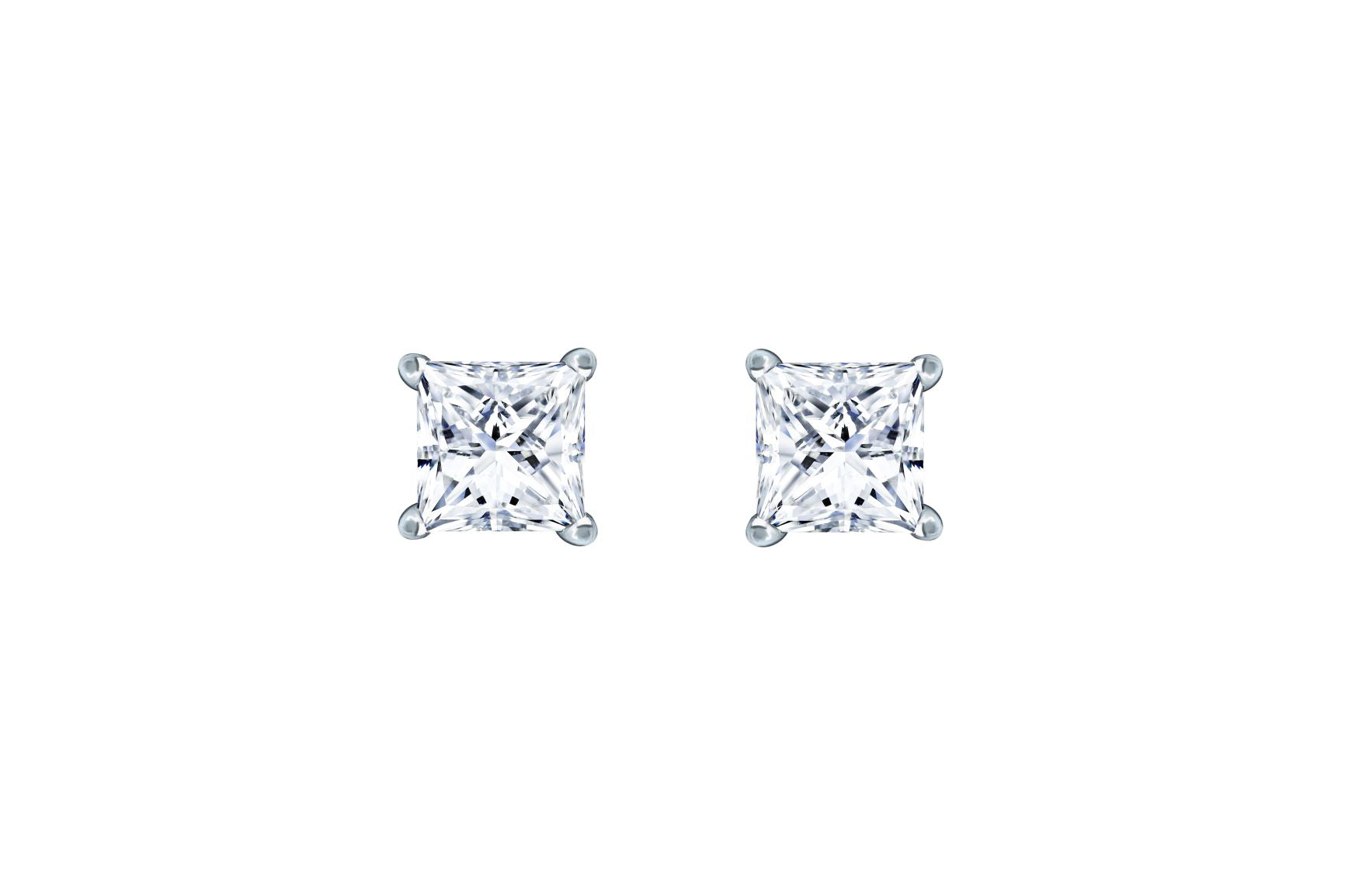 1.00 ctw Princess Cut Diamond Stud Earrings