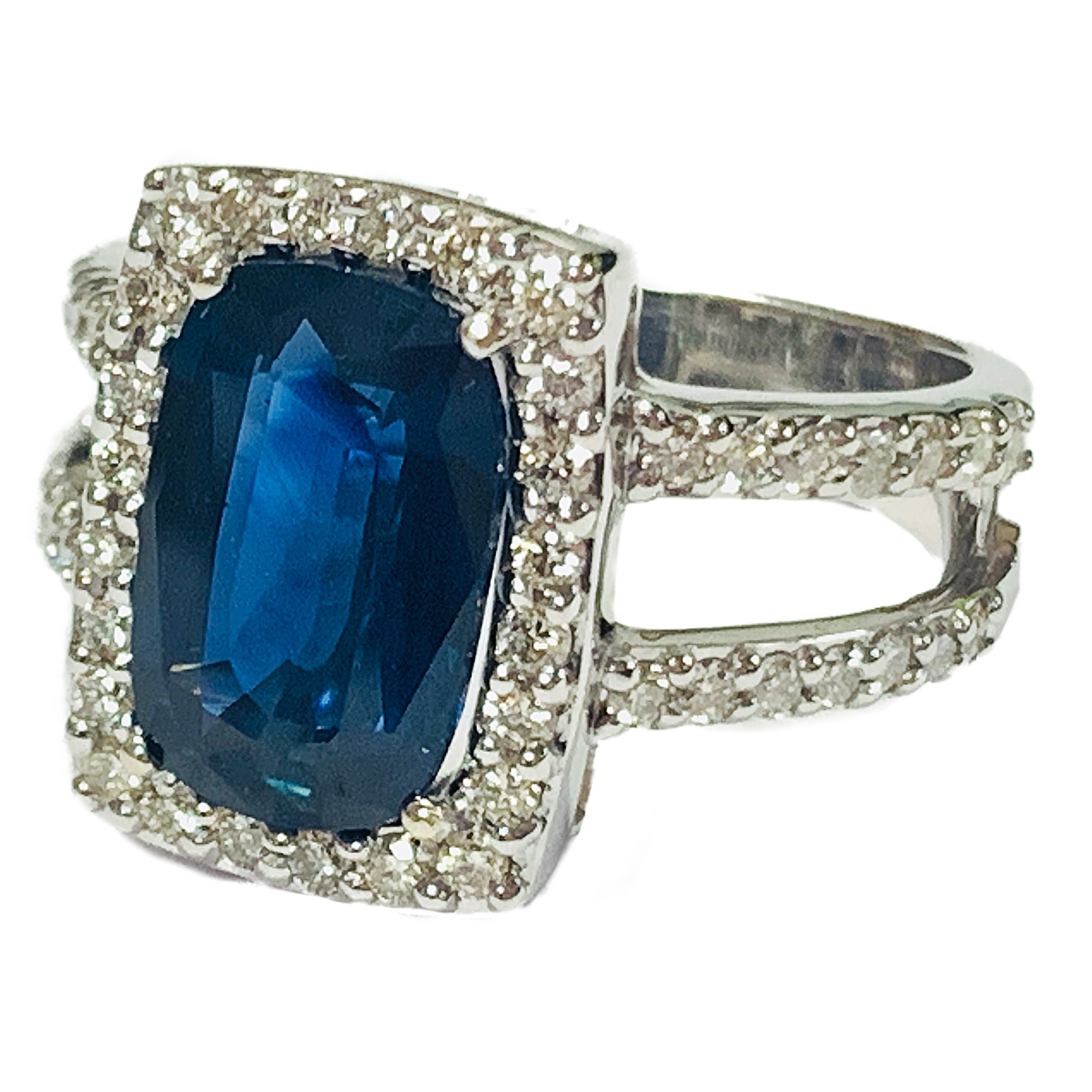 14KT WHITE GOLD 4.20 CT SAPPHIRE AND DIAMOND RING