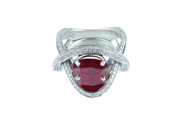 AIG Certified Natural 3.72 ctw Oval Ruby and Diamond Ring 18k