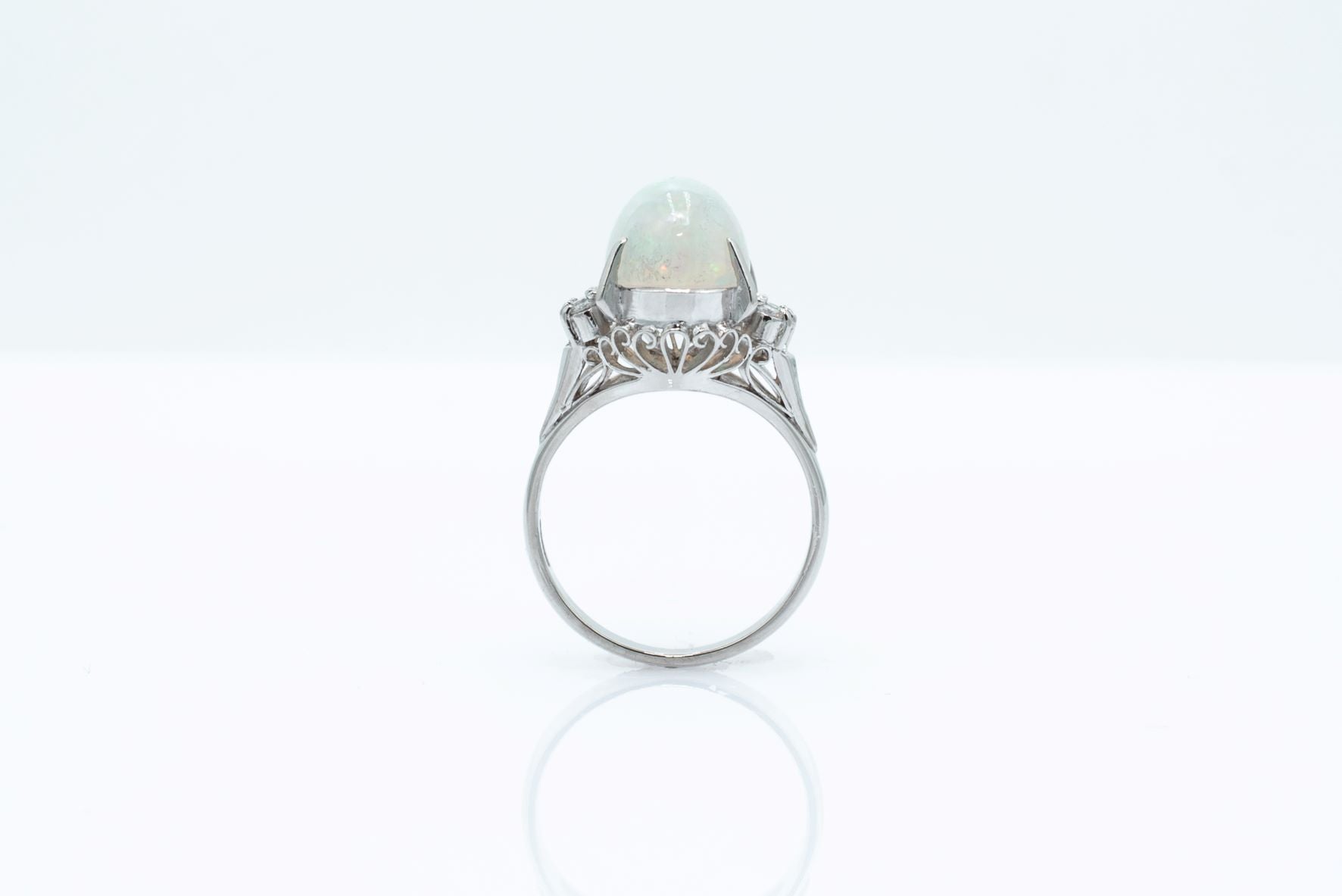 Vintage Opal and Diamond Platinum Ring