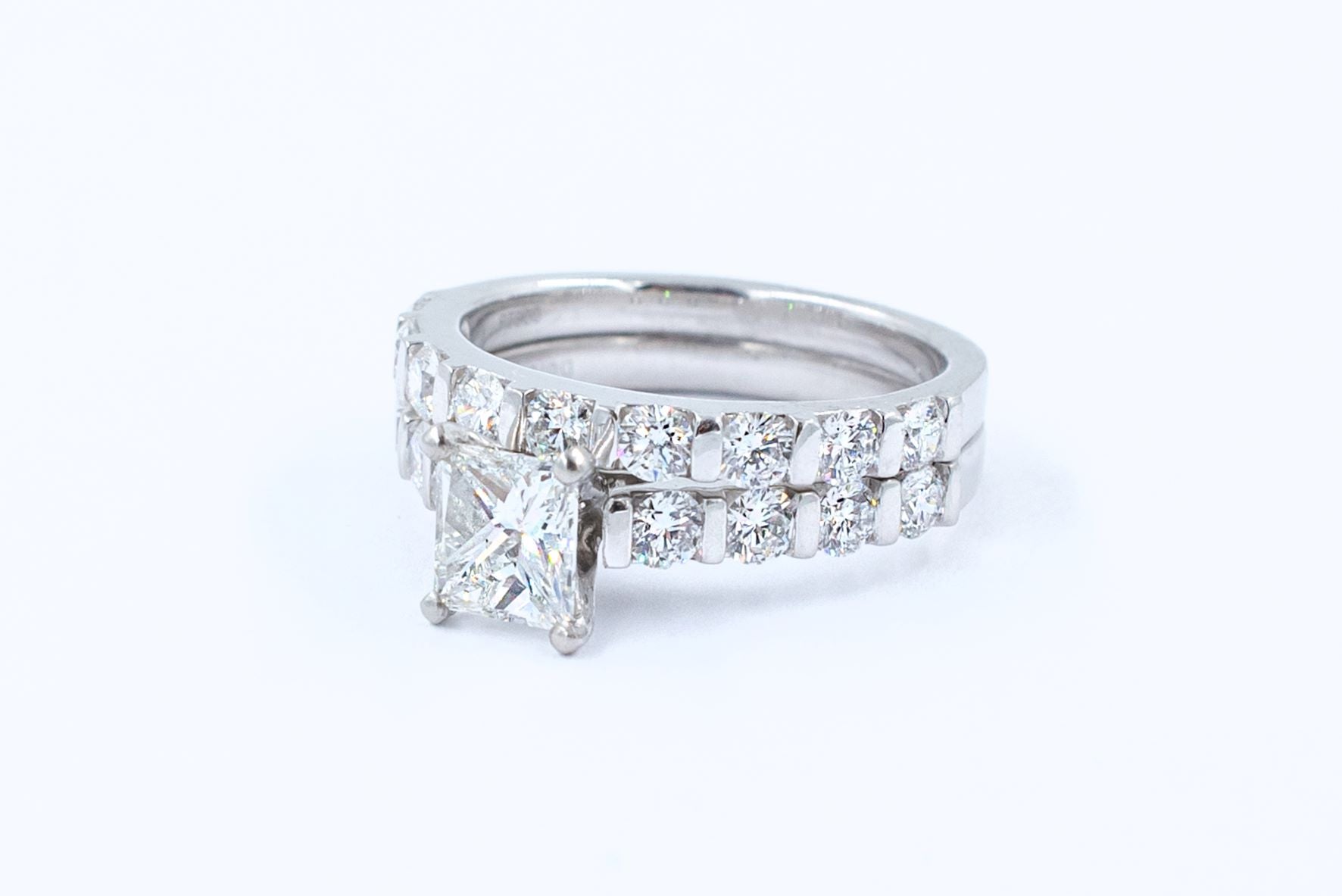 2.4 ctw Princess Cut Natural Diamond Wedding Ring Set