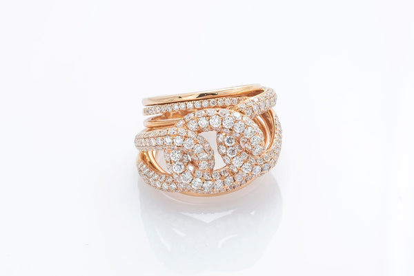 Rose Gold Cuban Style Diamond Ring