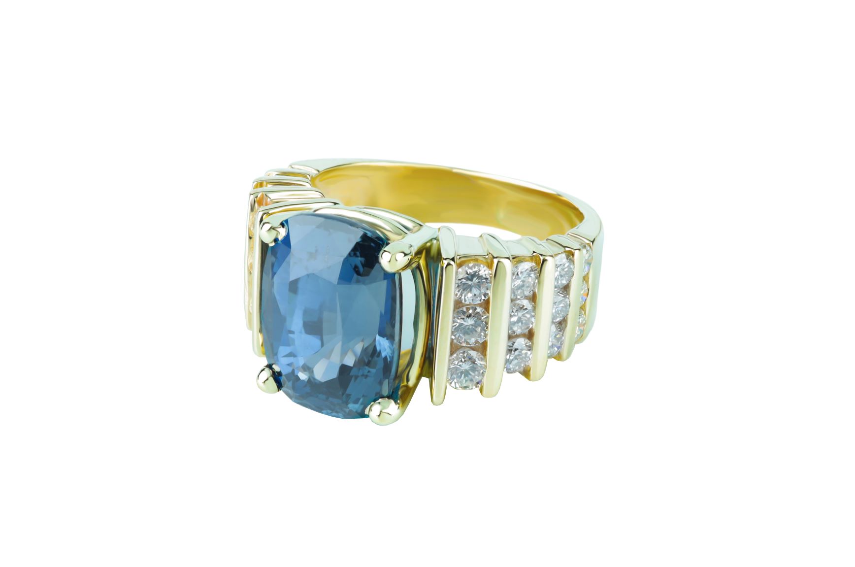 GIA certified 6.8 ct Sapphire and Diamond Three-Ring Set