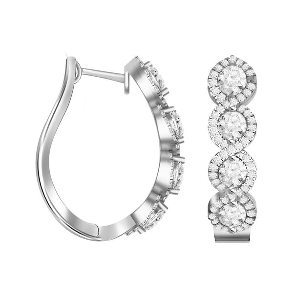 LADIES HOOP EARRINGS 1.50CT ROUND DIAMOND 14K WHITE GOLD