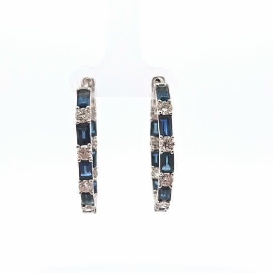 Large Sapphire and Diamond Hoop Earring