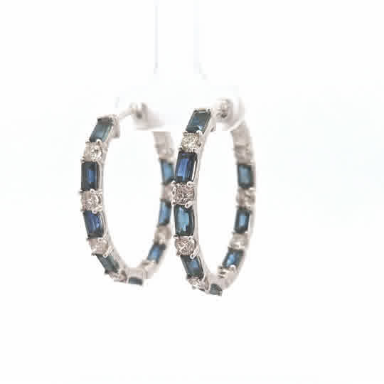 Large Sapphire and Diamond Hoop Earring
