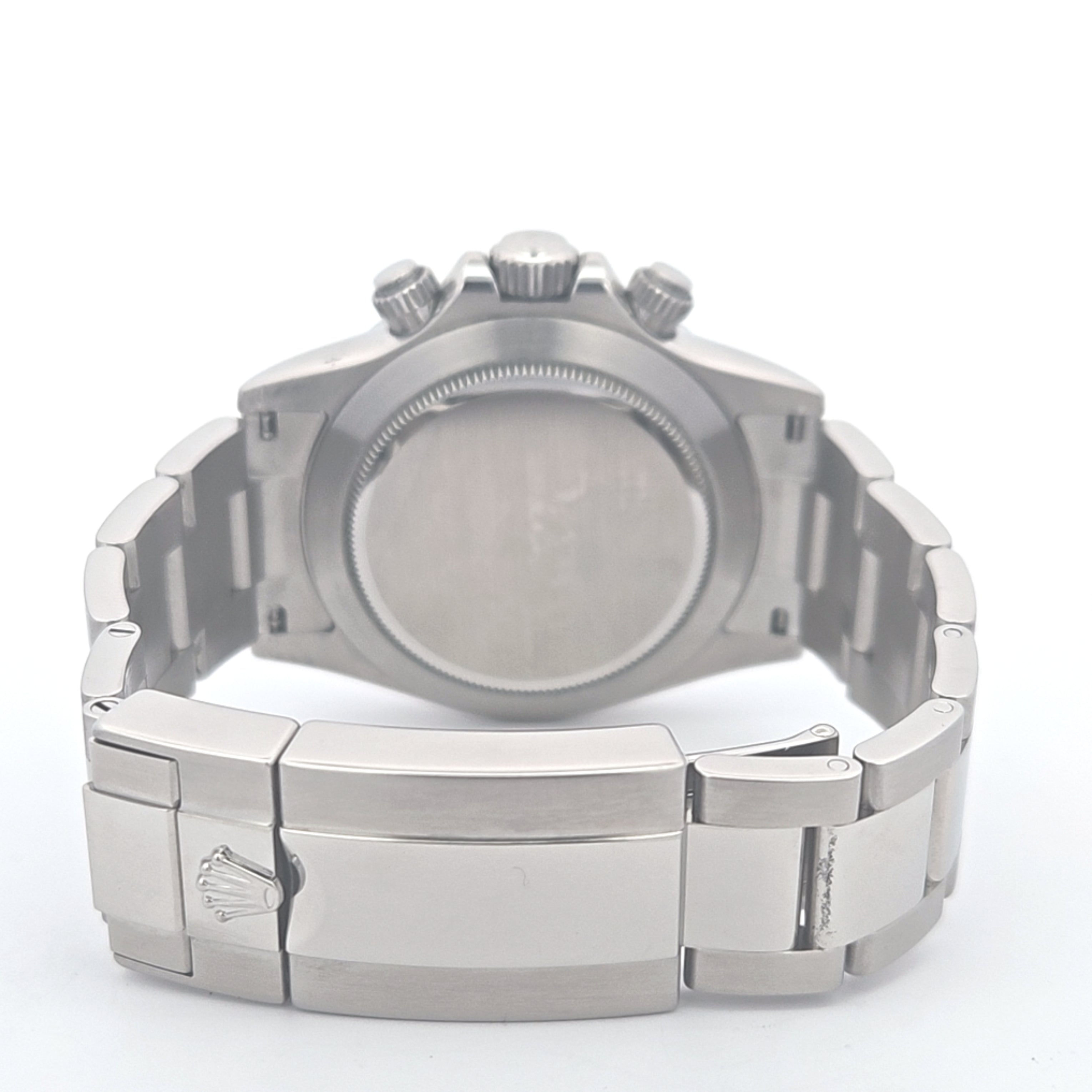 Back view of Rolex Daytona Stainless Steel watch showing case and bracelet details.