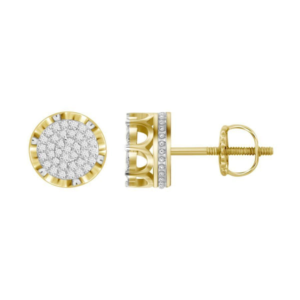 MEN'S EARRINGS 0.15CT ROUND DIAMOND YELLOW GOLD/STERLING SILVER