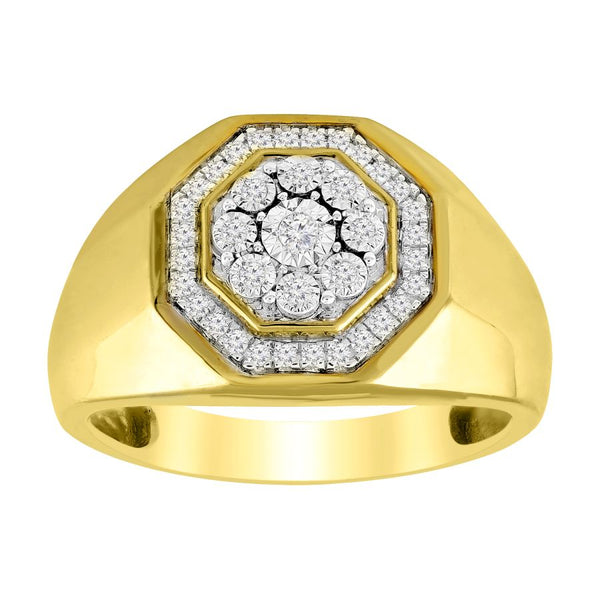 MEN'S RING 0.25CT ROUND DIAMOND 10K YELLOW GOLD