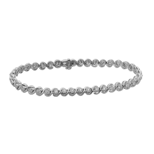 LADIES BRACELET 1.00CT ROUND DIAMOND 10K WHITE GOLD