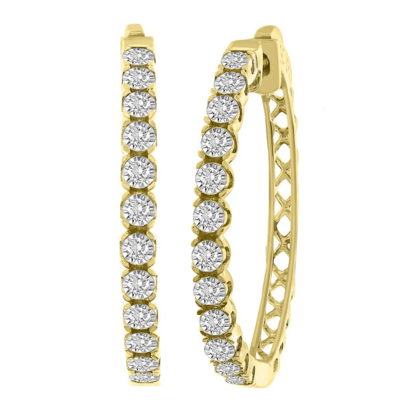 LADIES HOOP EARRINGS 0.50CT ROUND DIAMOND 10K YELLOW GOLD