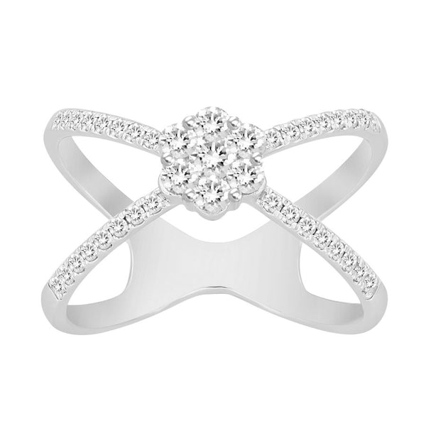 LADIES FASHION RING 0.50CT ROUND DIAMOND 14K WHITE GOLD