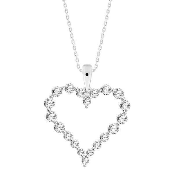 LADIES HEART PENDANT WITH CHAIN 0.75CT ROUND DIAMOND 14K WHITE GOLD