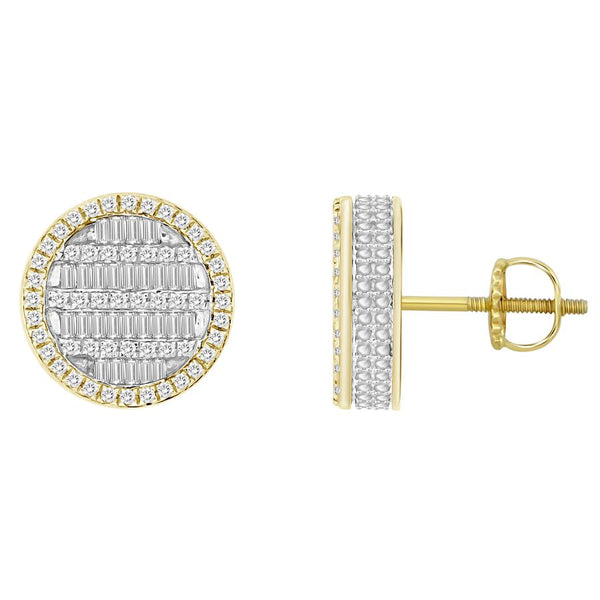 LADIES EARRINGS 0.75CT ROUND/BAGUETTE DIAMOND 10K YELLOW GOLD