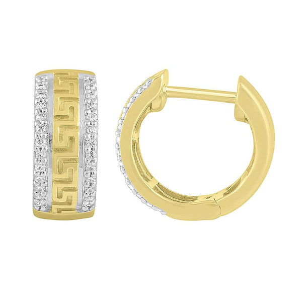 MEN'S HOOP EARRINGS 0.20CT ROUND DIAMOND 10K YELLOW GOLD