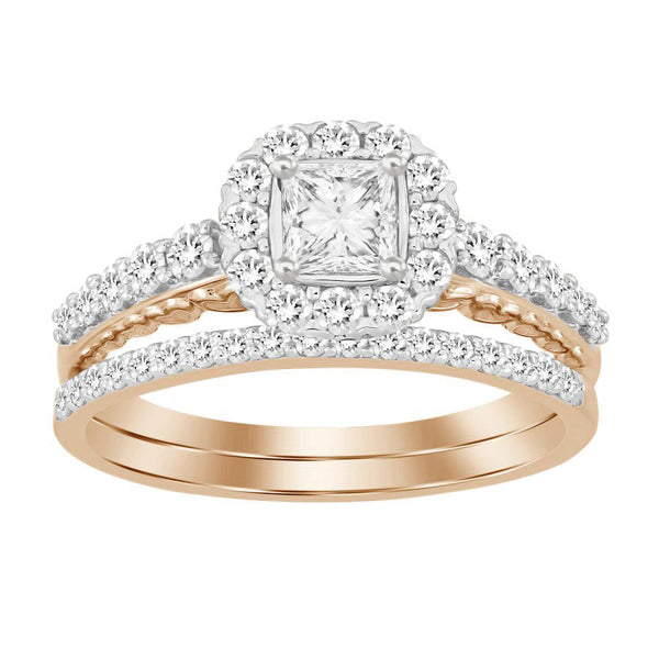 LADIES BRIDAL SET 1.00CT ROUND/PRINCESS DIAMOND 14K ROSE GOLD