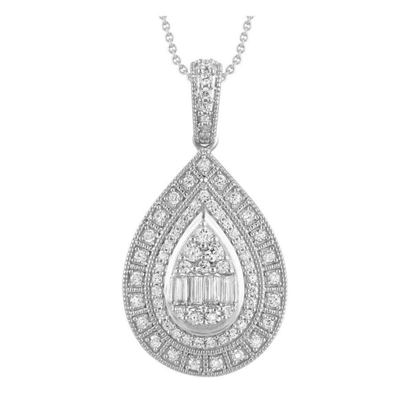 LADIES PENDANT 0.50CT ROUND/BAGUETTE DIAMOND 10K WHITE GOLD