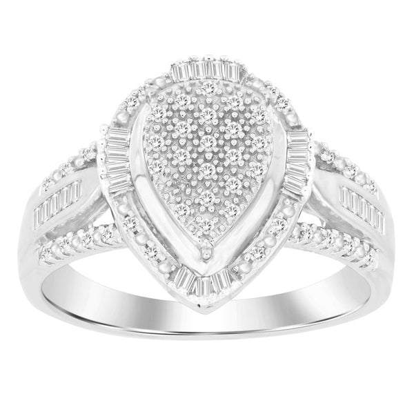 LADIES RING 0.25CT ROUND/BAGUETTE DIAMOND 10K WHITE GOLD