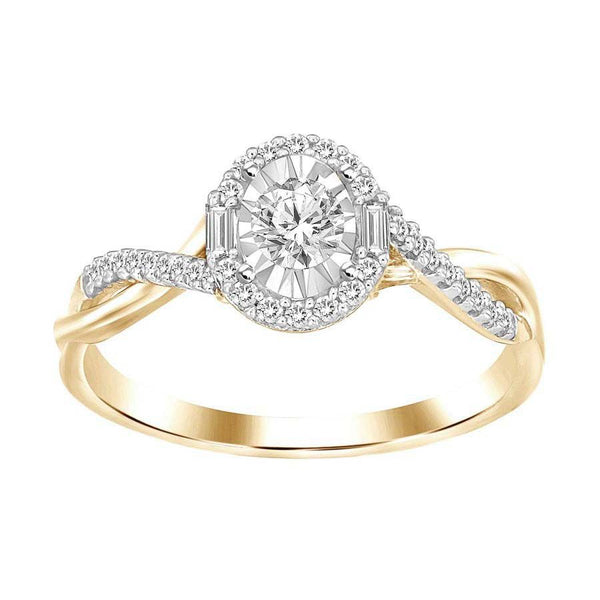 LADIES RING 0.25CT ROUND/BAGUETTE DIAMOND 10K YELLOW GOLD