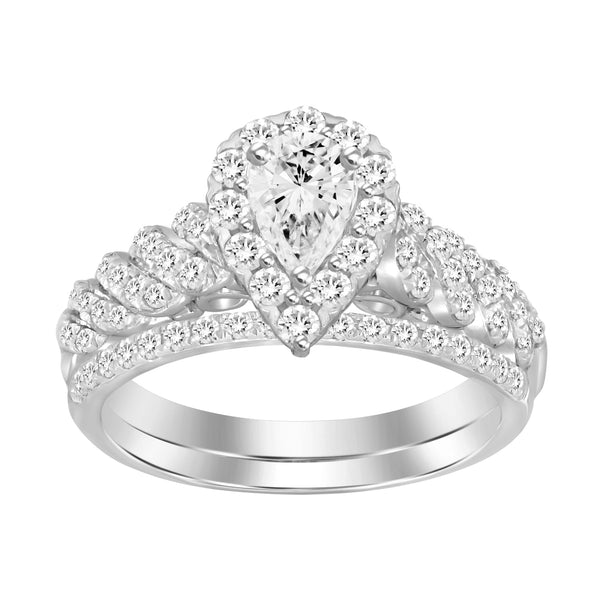 LADIES BRIDAL SET 1.00CT ROUND DIAMOND 14K WHITE GOLD