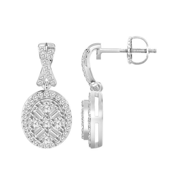 LADIES EARRINGS 0.30CT ROUND/BAGUETTE DIAMOND 10K WHITE GOLD