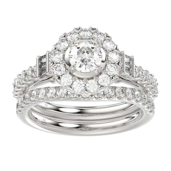 LADIES RING 1.50CT ROUND/BAGUETTE DIAMOND 14K WHITE GOLD (SI QUALITY) (CENTER STONE 0.50CT ROUND DIAMOND)