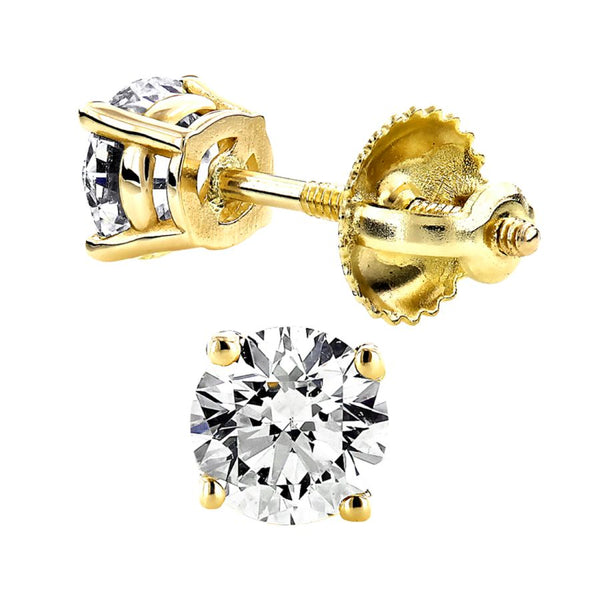 LADIES SOLITAIRE CROWN SETTING EARRINGS 1.50CT ROUND DIAMOND 14K YELLOW GOLD