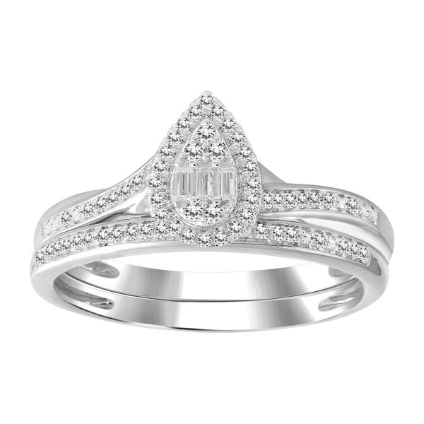 LADIES BRIDAL SET 0.15CT ROUND DIAMOND 10K WHITE GOLD