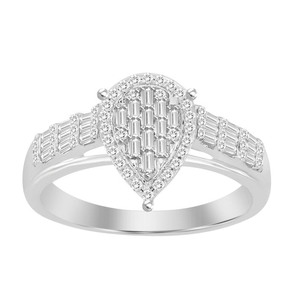 LADIES RING 0.35CT ROUND/BAGUETTE DIAMOND 10K WHITE GOLD