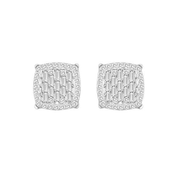 LADIES EARRINGS 0.33CT ROUND/BAGUETTE DIAMOND 10K WHITE GOLD