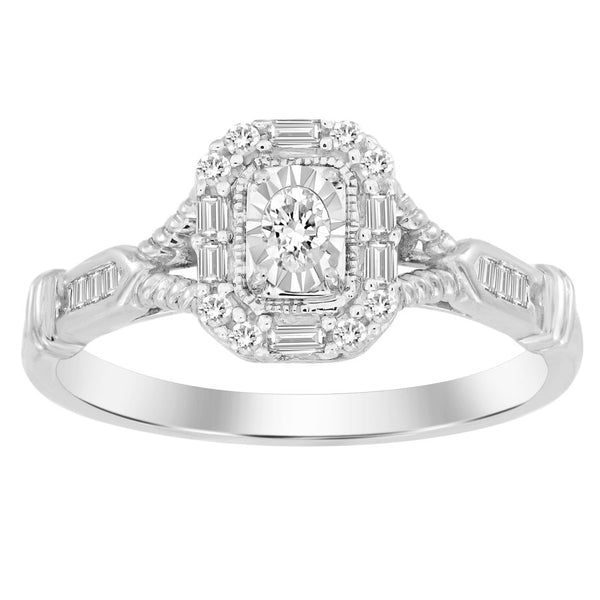 LADIES RING 0.25CT ROUND/BAGUETTE/OVAL DIAMOND 10K WHITE GOLD