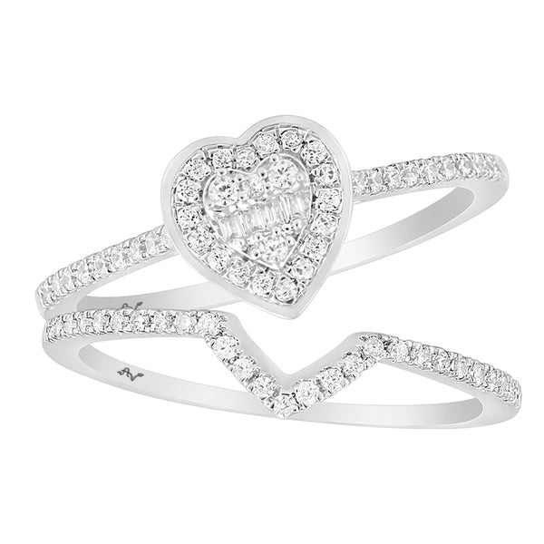 LADIES BRIDAL SET 0.33CT ROUND/BAGUETTE DIAMOND 10K WHITE GOLD