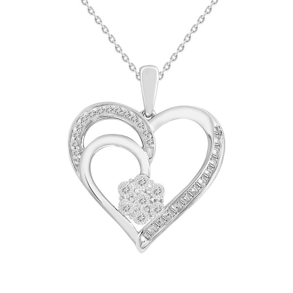 LADIES PENDANT 0.10CT ROUND/BAGUETTE DIAMOND 10K WHITE GOLD