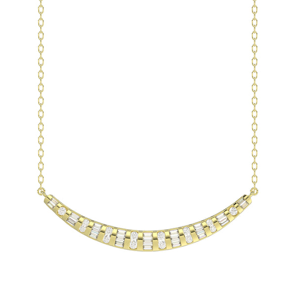 LADIES NECKLACE 0.33CT ROUND/BAGUETTE DIAMOND 14K YELLOW GOLD