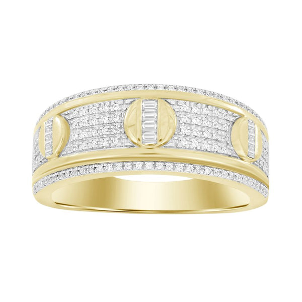 MEN'S RING 0.33CT ROUND/BAGUETTE DIAMOND 10K YELLOW GOLD