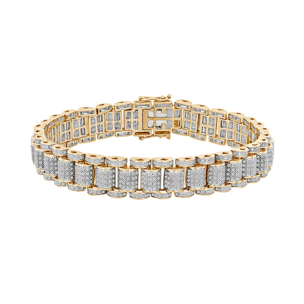 MEN'S BRACELET 2.25CT ROUND DIAMOND 10K YELLOW GOLD