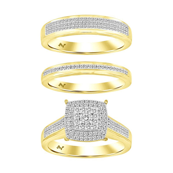 LADIES TRIO SET 0.50CT ROUND DIAMOND 10K YELLOW GOLD