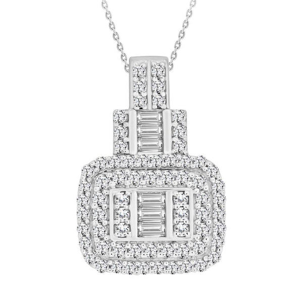 LADIES PENDANT WITH CHAIN 0.75CT ROUND/BAGUETTE DIAMOND 14K WHITE GOLD