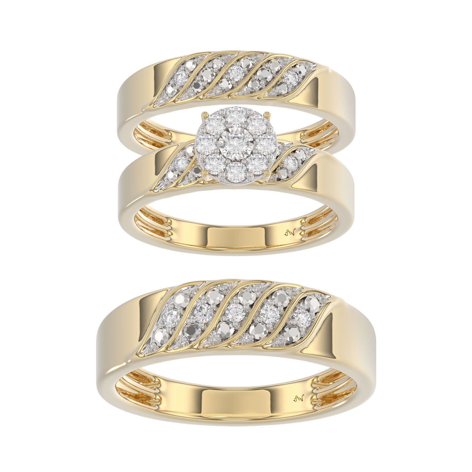 LADIES TRIOS SET 0.33CT ROUND DIAMOND 10K YELLOW GOLD