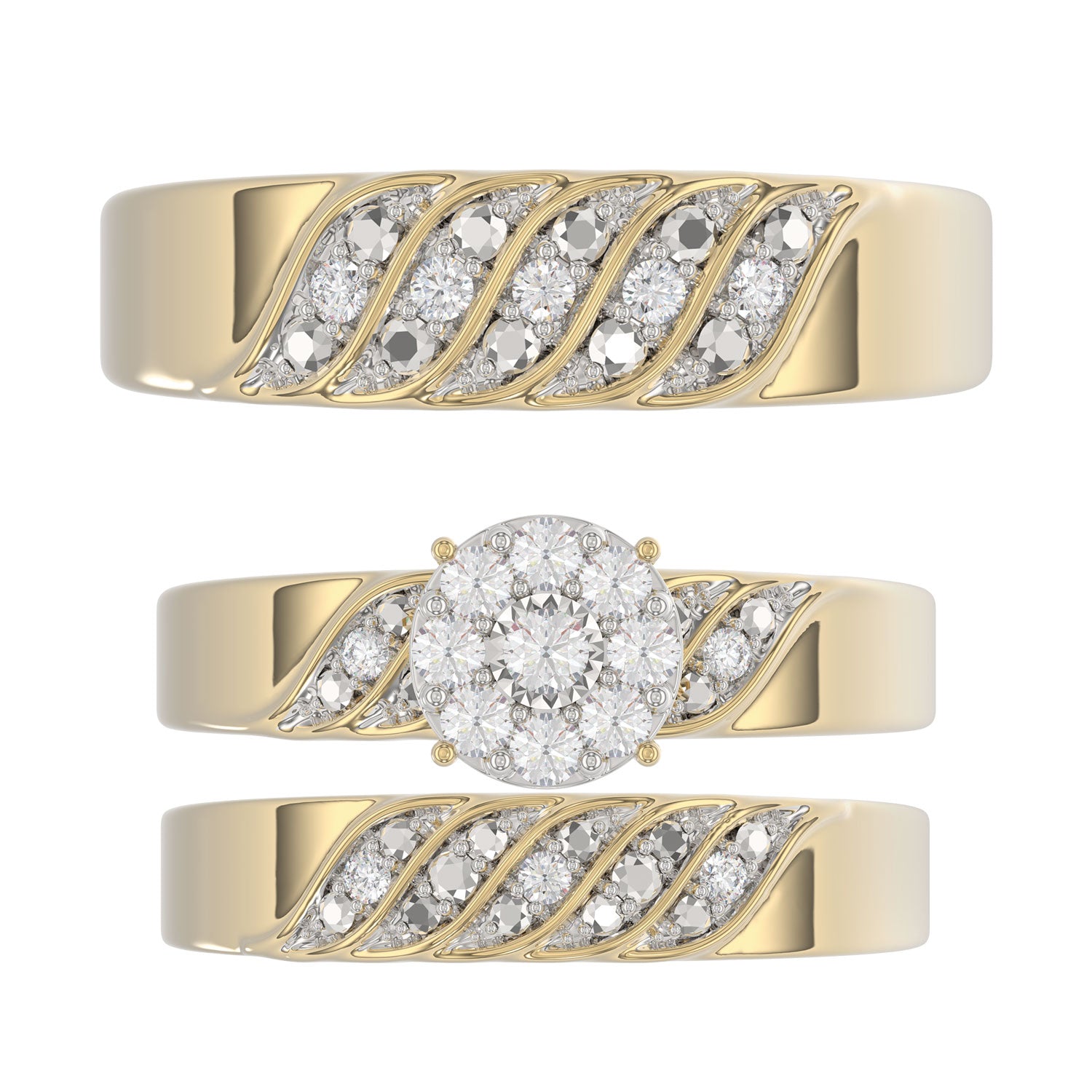 LADIES TRIOS SET 0.33CT ROUND DIAMOND 10K YELLOW GOLD