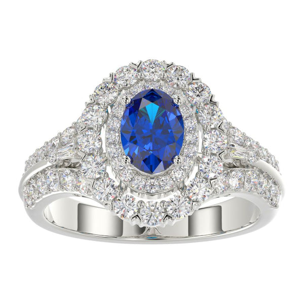 LADIES RING 1.80CT ROUND/BAGUETTE/OVAL DIAMOND 14K WHITE GOLD (CENTER STONE TANZANITE OVAL DIAMOND-0.80CT)