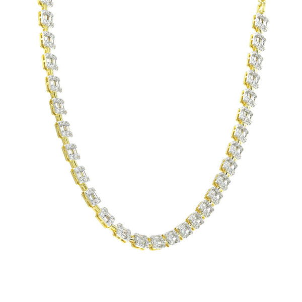 LADIES TENNIS NECKLACE 4.00CT ROUND/BAGUETTE DIAMOND 14K YELLOW GOLD