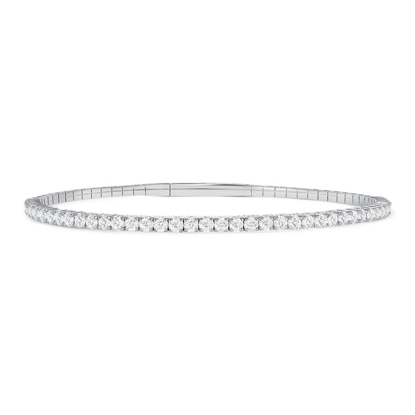 LADIES HALF FLEXIBLE BANGLE 1.00CT ROUND DIAMOND 14K WHITE GOLD